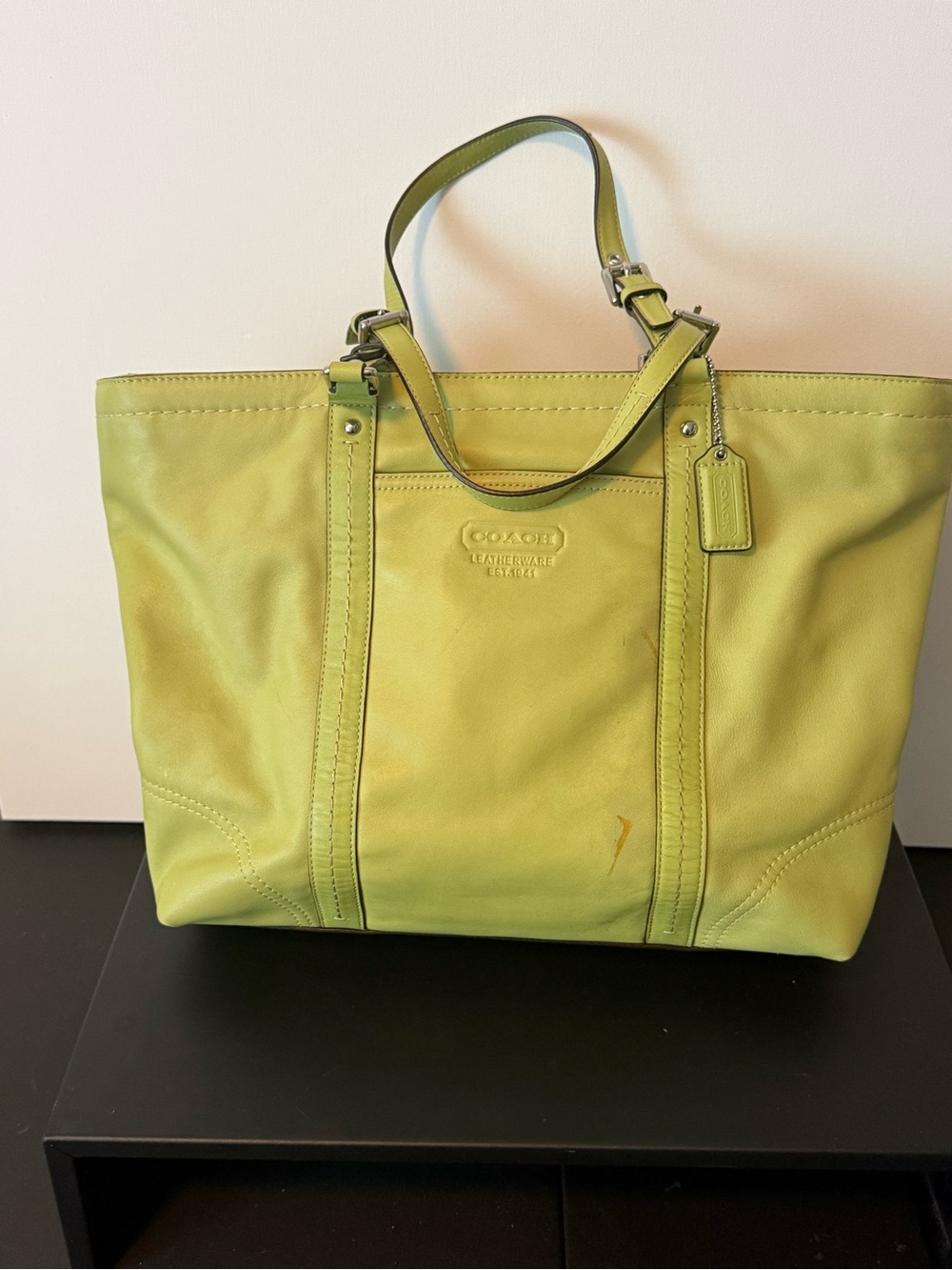 Coach Lime Green Leather Tote with Shoulder Strap